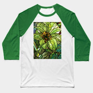 Stained Glass Green Flower Baseball T-Shirt